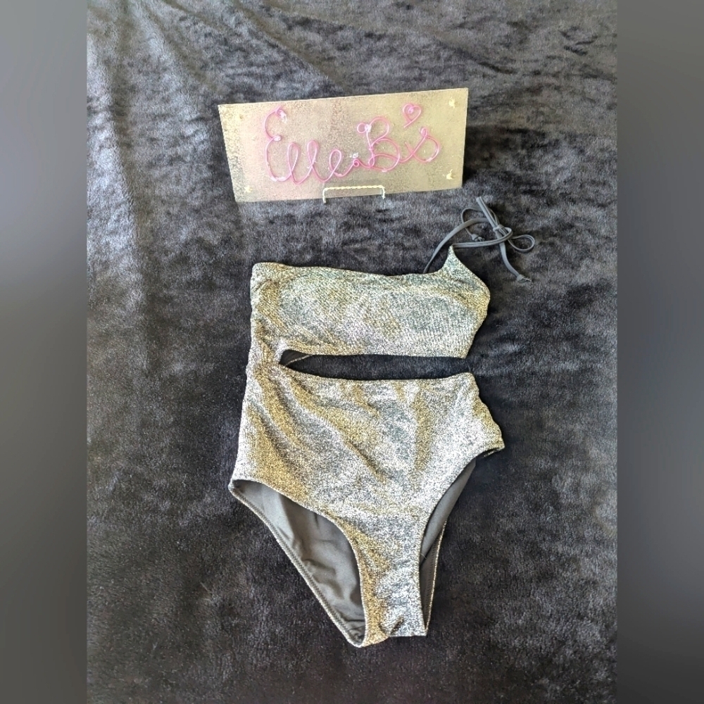 NWOT VS PINK Black Shimmer 1 Piece Swim Suit XS